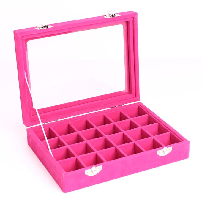 24 roosters vitrine glazen top sieraden doos organisator opslagcontainer grijs