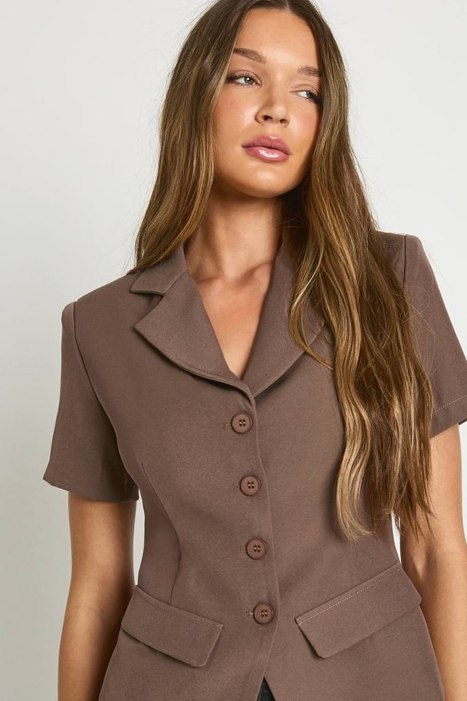 boohoo Dames Korte Mouw Getailleerde Top | Taupe | Maat: 36