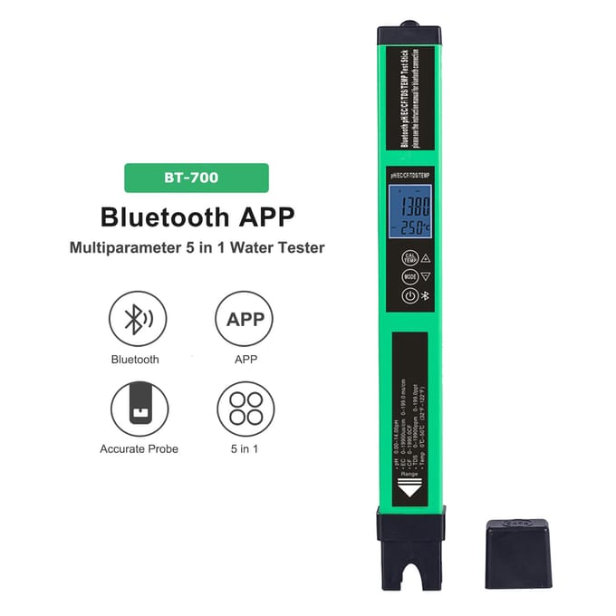 5-in-1 Digitale pH-meter Waterkwaliteitstester Slimme BT pHECTDSCFTemp Tester voor Drinkwater veelkleurig