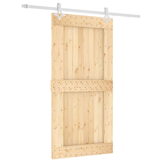 vidaXL - Schuifdeur - Natuurlijk - en - Wit - 100 - x - 210 - cm - Massief - Pine - Hout