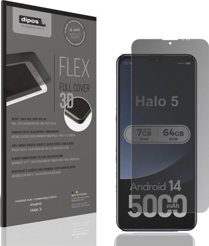 dipos FLEX – Matte Privacy Screenprotector geschikt voor invens Halo 5 | Volledige Schermbescherming | Case-Friendly