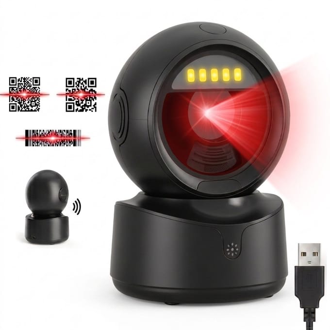 Fokelyi - Barcode Scanner - Handsfree Desktop QR Code Scanner - 1D 2D Bar Code Image Sensing Barcode USB - Omnidirectioneel - Winkelscanner