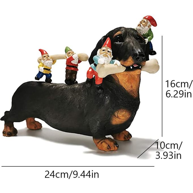 Statue de Chien Mangeant des Nains Drôle Art de Jardin Résine Sculpture de Chien pour Jardin Pelouse Patio black