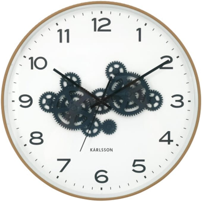 Karlsson - Wandklok Open Gear - Ochre yellow & dark blue- Ø40cm