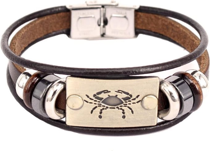 Montebello Armband Kreeft - Leer - Messing - Staal - Horoscoop - 19cm