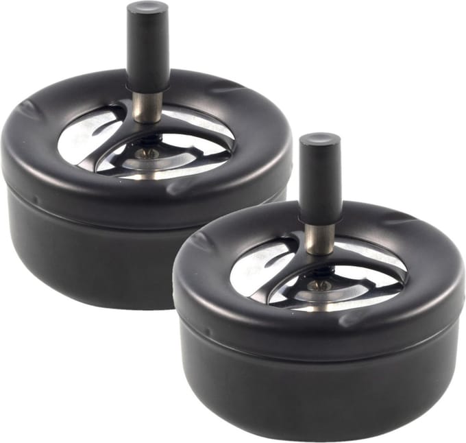 Terras asbak - 2x - mat zwart - RVS - D12 x H7 cm - drukasbak