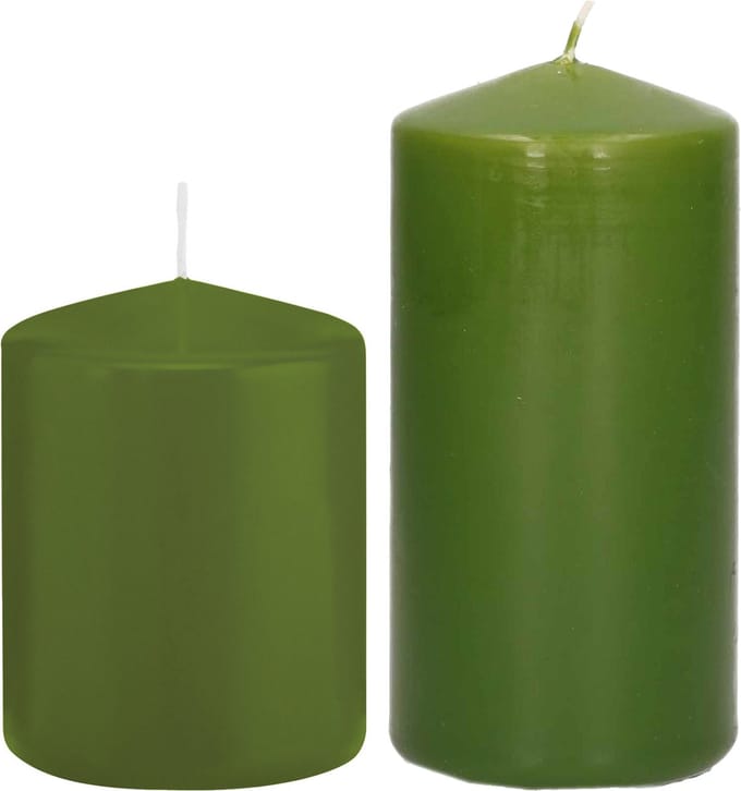 Trend Candles - Stompkaarsen set 2x stuks olijfgroen 8 en 12 cm