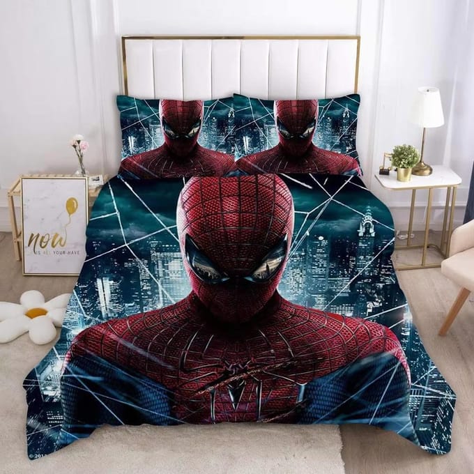 Marvel Comics Spider-Man Ensemble de Literie Anime Housse de Couette 1009 Polyester Convient aux Enfants et aux Adultes Ensemble 3 Pièces 150*200cm 3pcs