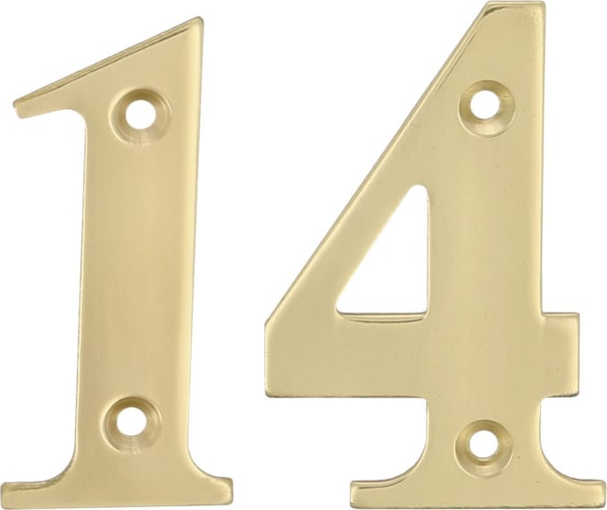 AMIG Huisnummer 14 - massief messing - 5cm - incl. bijpassende schroeven - gepolijst - goudkleur