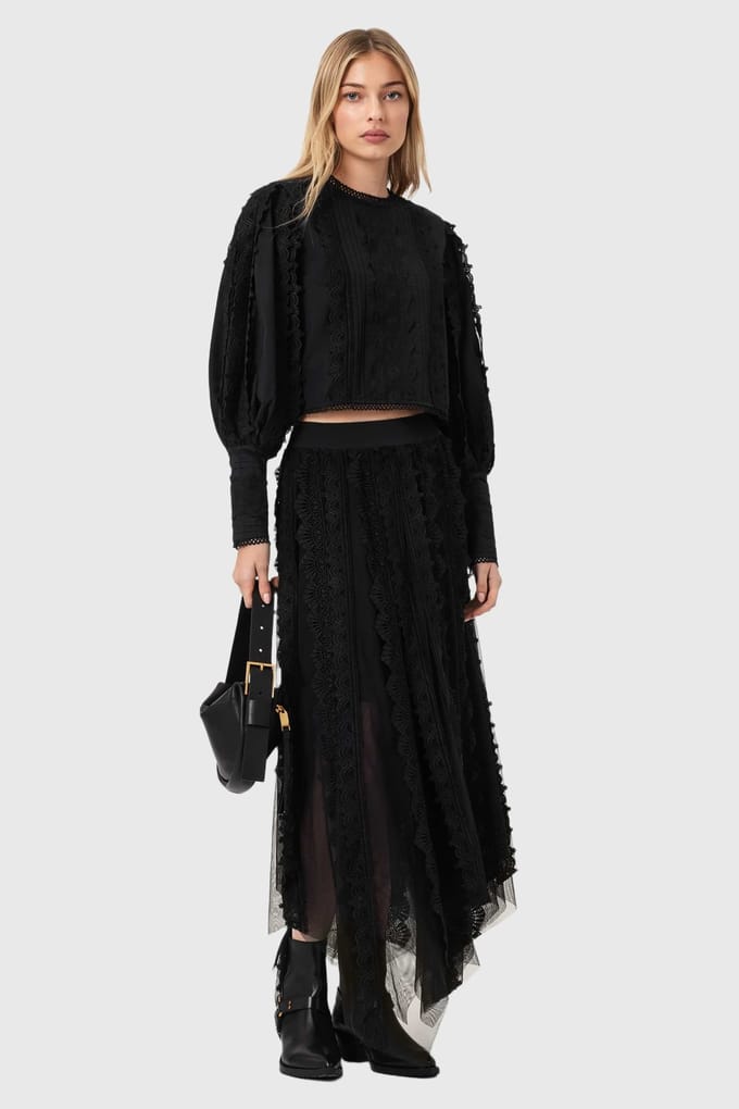 AllSaints Hart Emb Top Black Taglia: 8 | Maglie a manica lunga Outlet | Donna | Nero