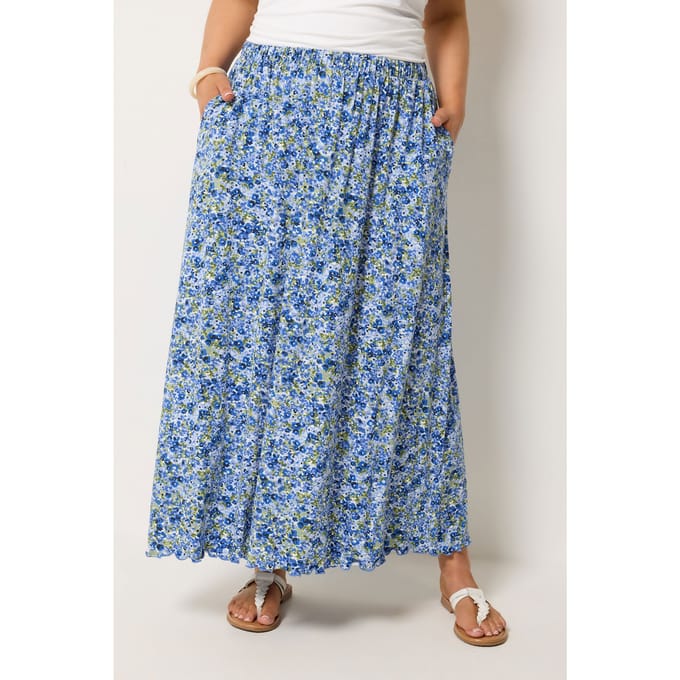 Yours Blauwe Bloemenprint Maxi Rok Size 48