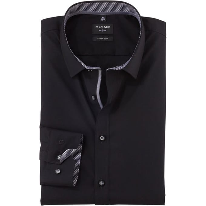 OLYMP No. Six Overhemd, Super Slim, Urban Kent, Zwart