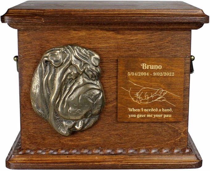 Persoonlijke urn voor Shar Pei-hond, met gravure en reliëf