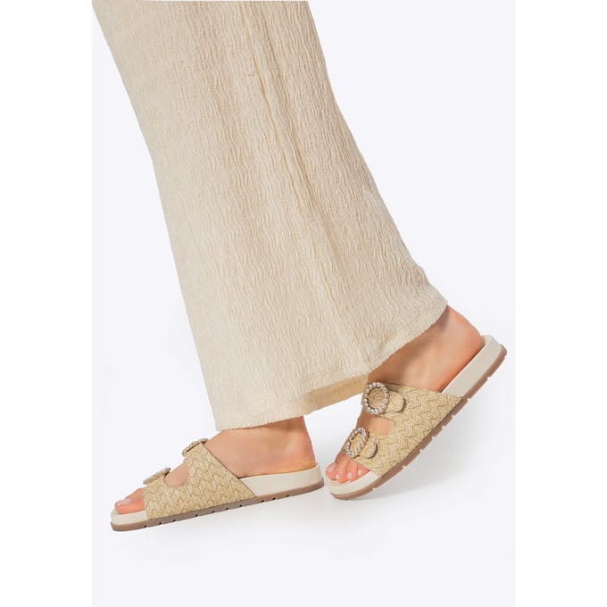 Wittchen - Dames Raffia Slippers - Beige - Glanzende Gespen - Platform