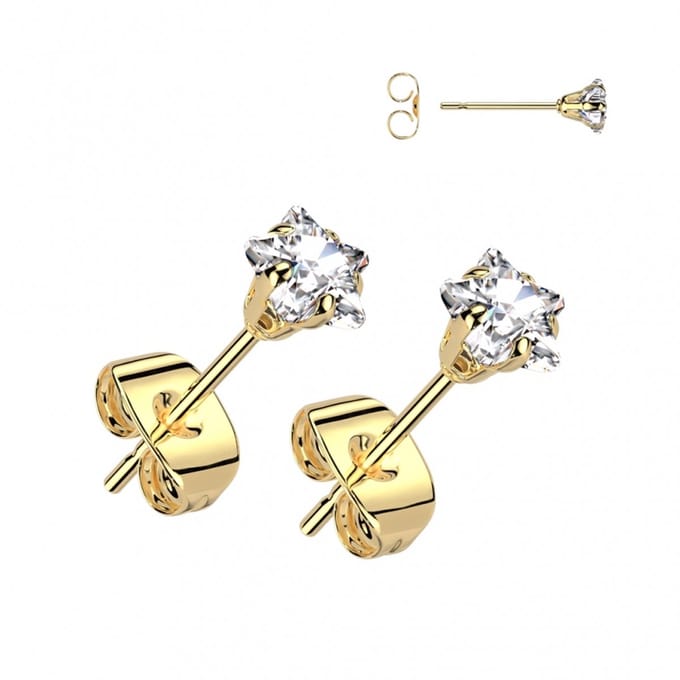 Oorbel PVD steentje ster 0.8x6x4 - goud - LMPiercings