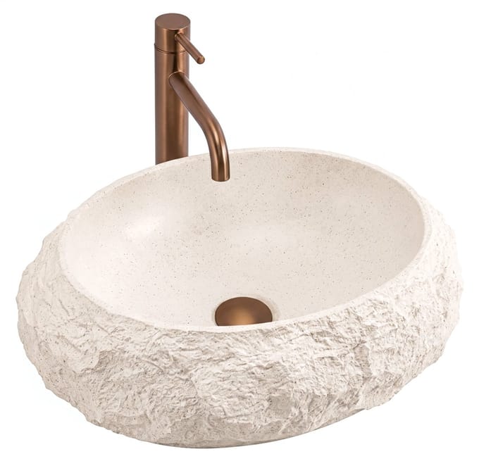 Rea Mika Kunstmatige Composietsteen Ovaal - Wastafel - Beige, Steenimitatie - 50 X 38 X 15 Cm