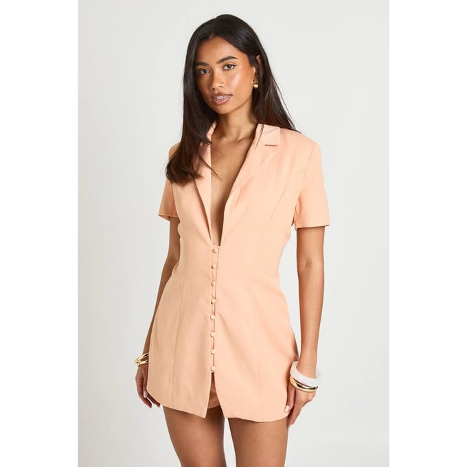 boohoo Dames Getailleerde Doorknoop Skort Playsuit | Perzik | Maat: 38