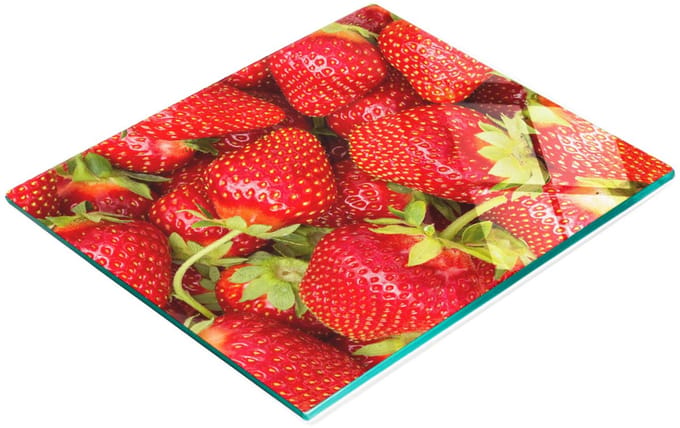 Decoratieve glazen snijplank met aardbeienmotief, 60x52 cm