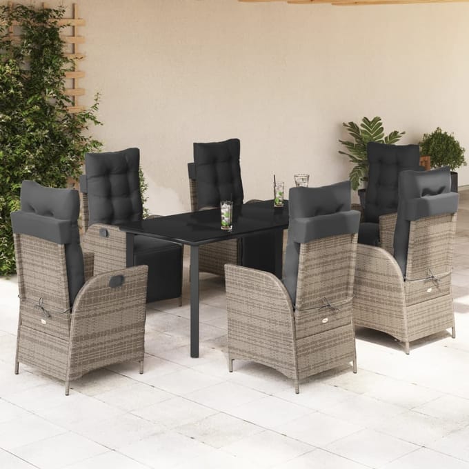 vidaXL - 7-delige - Tuinset - met - kussens - poly - rattan - grijs
