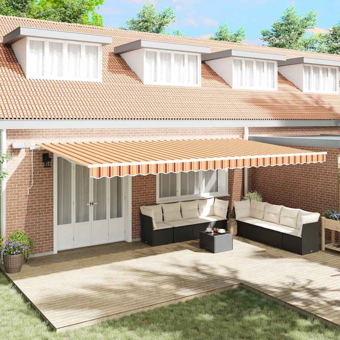 vidaXL - Uitschuifbare - luifel - Geel - en - Oranje - 600 - × - 300 - cm
