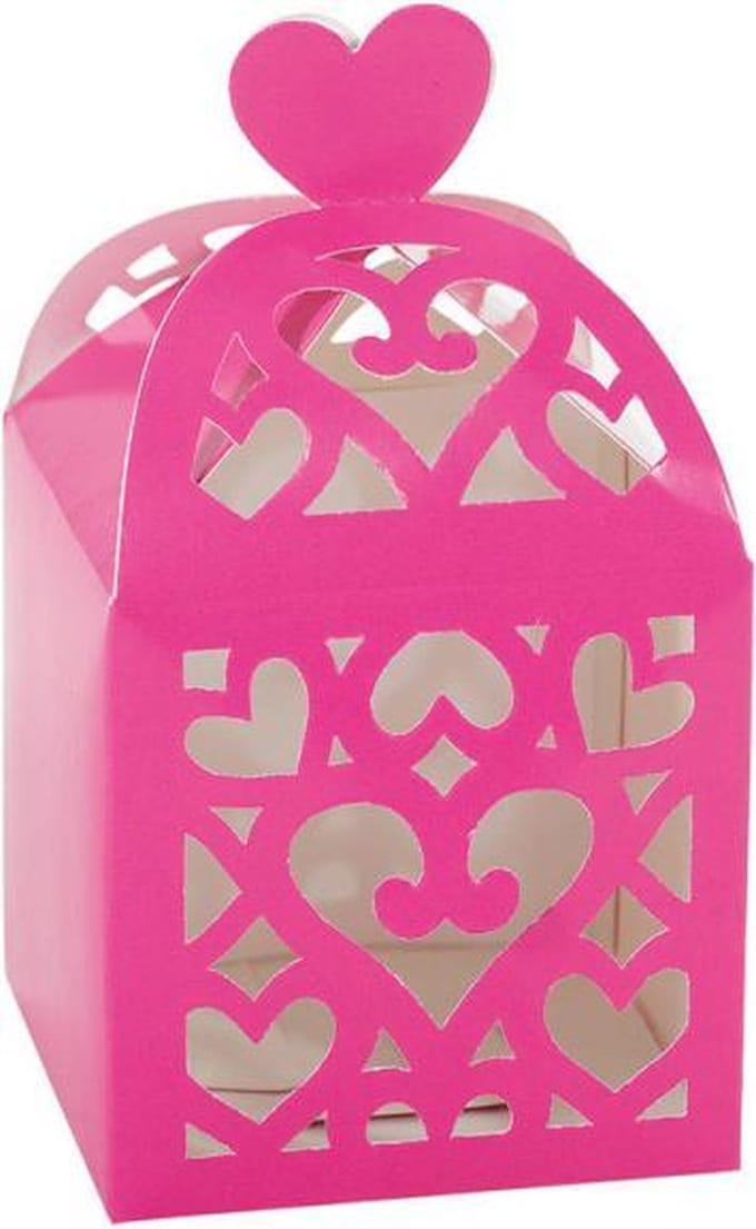 Amscan - 50 Favour Boxes Colourful Wedding Bright Pink 6.3 x 6.3 x 6.3 cm