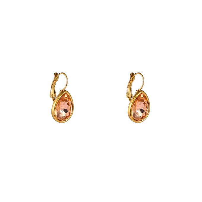 Go Dutch Label Oorhangers French Hook - Big Drop Stone Peach