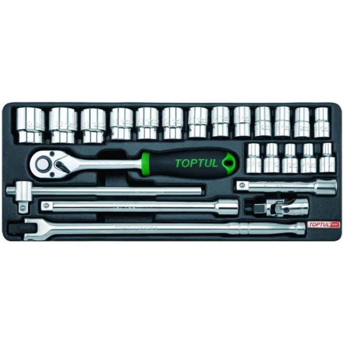 Toptul 24-delige Doppenset 1/2" met Ratel en Doppen (8-32mm)
