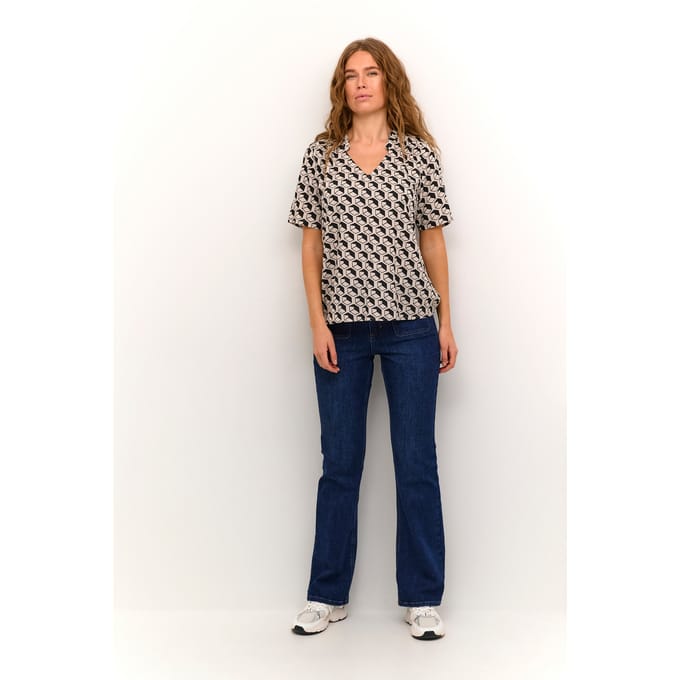 Blouse met korte mouwen Regular fit Feather/Black Geometric Print white black