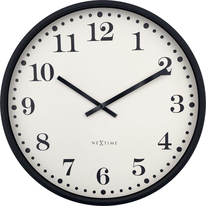NeXtime Dickens Large – Wandklok – 50 cm – Plastic – Zwart/Wit – Stil