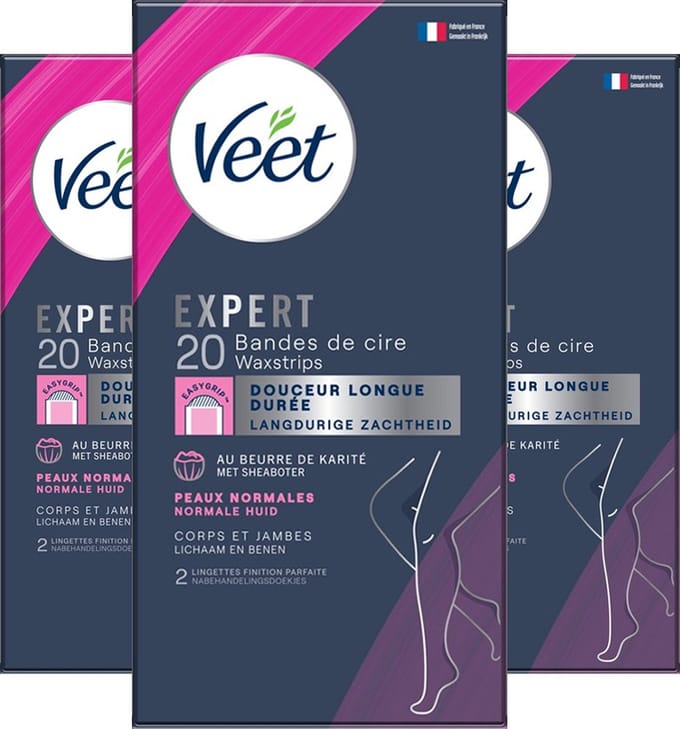 Veet - Expert - Koude Wasstrips - Benen (Normal) 20st - 3 Stuks - Voordeelverpakking