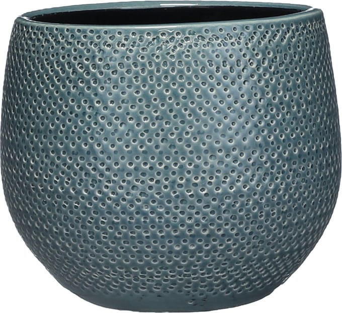 Mica Decorations Plantenpot - blauw - geribbeld - 18 x 16 cm - plantenpotten