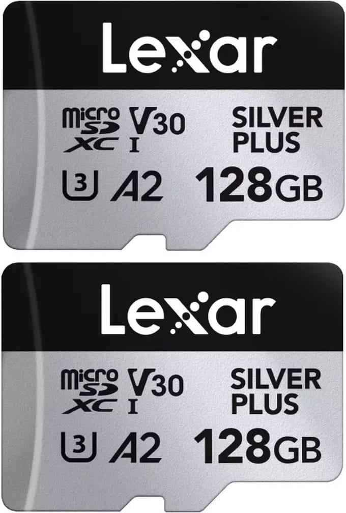 Lexar microSDXC Silver Plus UHS-I 128GB (2-pack) - Lezen 205MB/s, Schrijven 150MB/s - V30