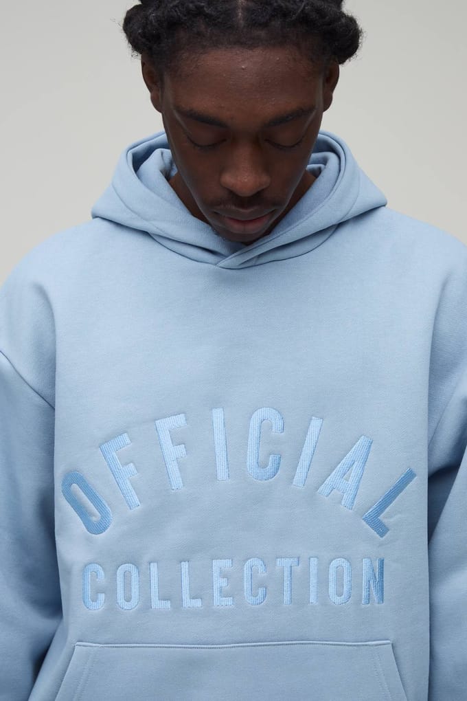 500GSM Heavyweight Essential Embroidered Oversized Hoodie | Dusty Blue | Size XL