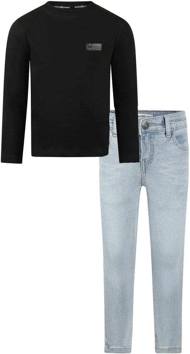 Koko Noko - Kledingset - Basic Collection - Bio Cotton - Blue jeans - Shirt LS Black - Maat 98