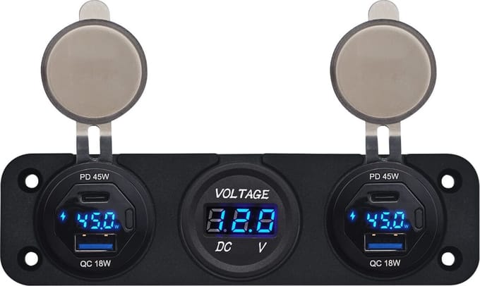 ProRide 12V USB Autolader 3 Poorten - 45W/QC3.0 - P19181 - Drievoudig inbouw met Voltmeter