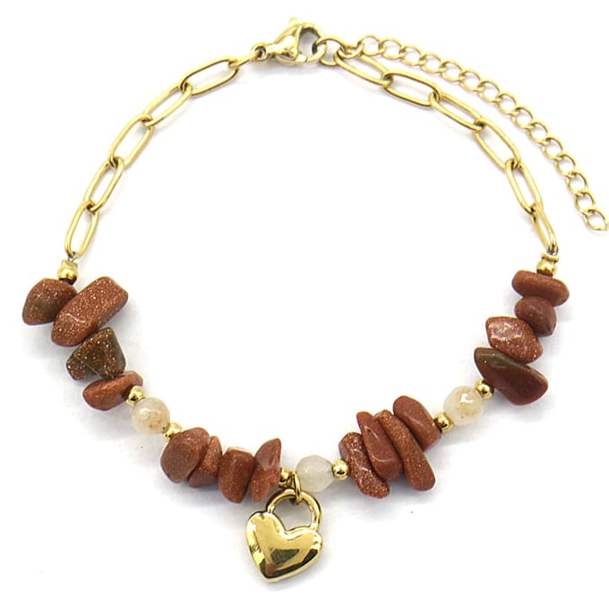 Armband Dames - Hart en Steentjes - RVS - Lengte 16-19 cm - Goudkleurig – valentijn – cadeau