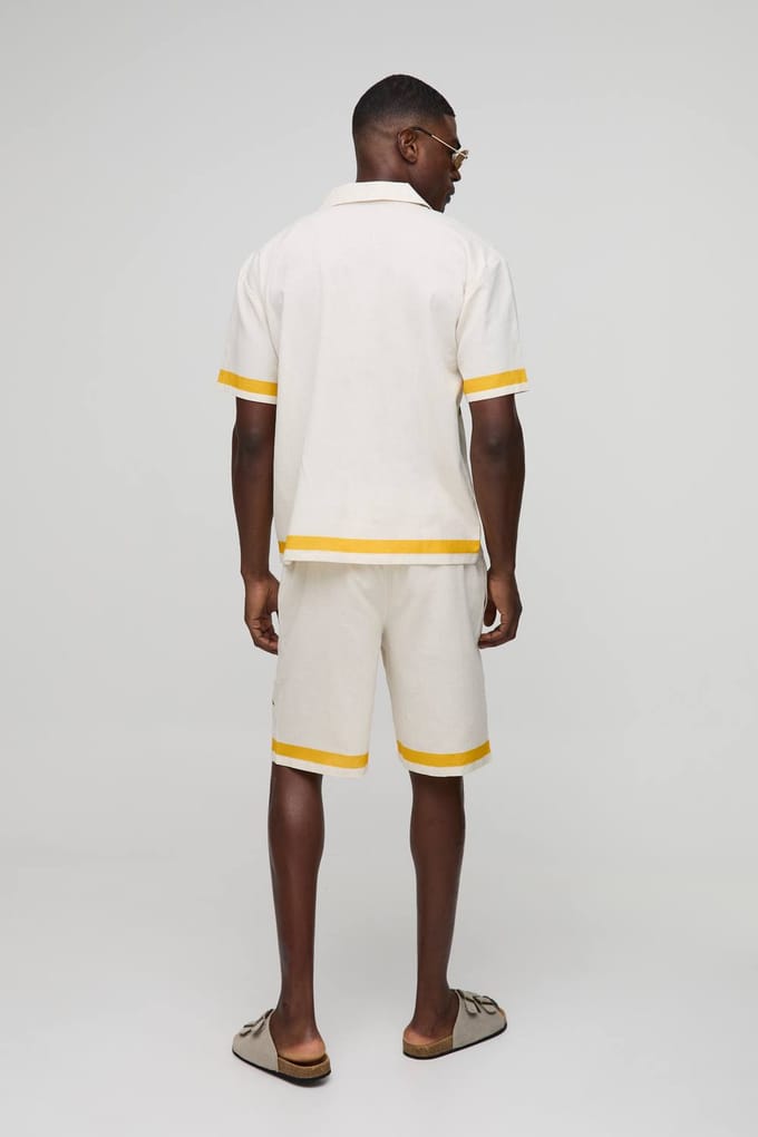 Oversized Paradise Linen Blend Shirt & Short Set | Natural | Size Medium