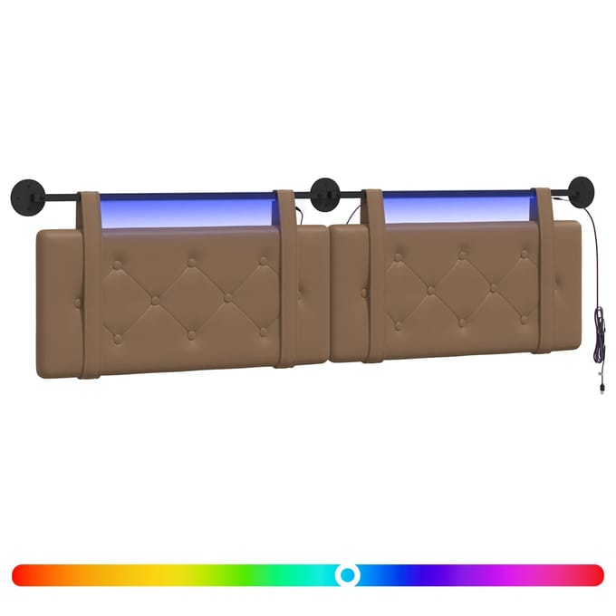 vidaXL - Hangend - hoofdbord - Met - LED-verlichting - Cappuccino - Kunstleer