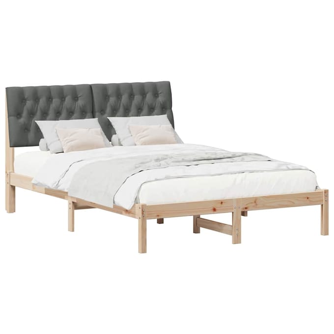 vidaXL - Bedframe - met - Gevoerde - Hoofdbord - Bruin - 135 - x - 190 - cm