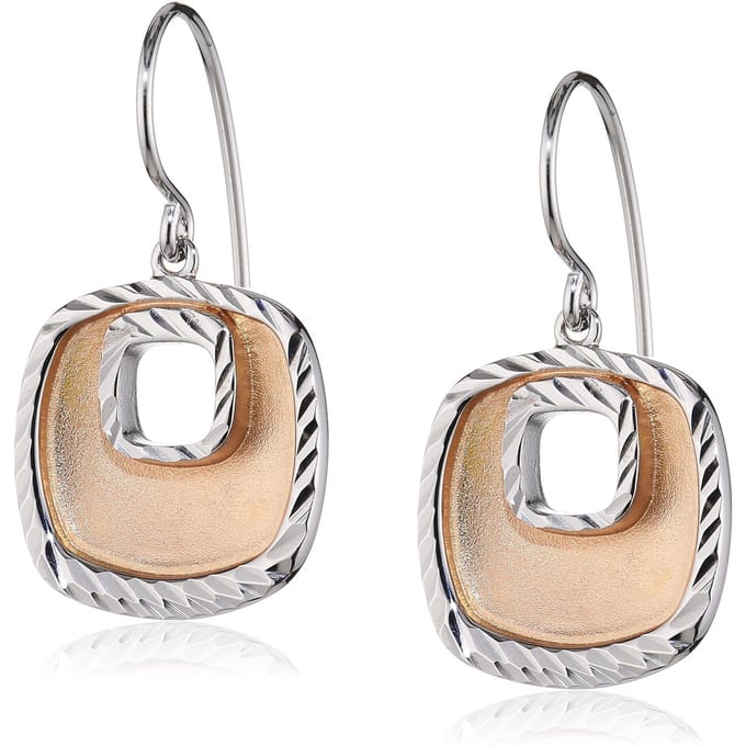 Orphelia Oorhanger Rechthoukig Bicolor Satin Diamond Cut Sterling Zilver 925
