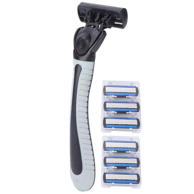 Handmatig Scheermes Set 6 Lagen Mes Herbruikbare Scheermes Handvat 6 Navullingen Heren Scheerapparaten Zilver Wit black