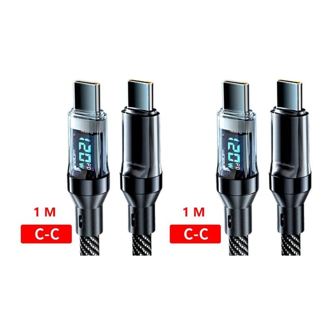 Câble USB type-c vers Type C 120W 6A, charge rapide, câble de données avec affichage LED, pour Xiaomi, Samsung, Huawei 1M-2pcs