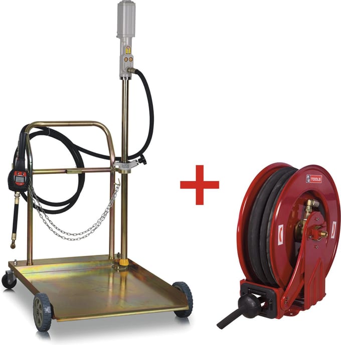 Set mobiele oliepomp 5:1 preselect + olieslanghaspel 10m MW Tools OP2005 SET PR