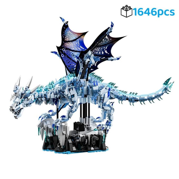 Creatieve Mythische Draak Bouwstenen Set IJsdraak Vliegende Draak 3D Model Kit Doe-het-zelf Assemblage Stenen Kindercadeau no box gray