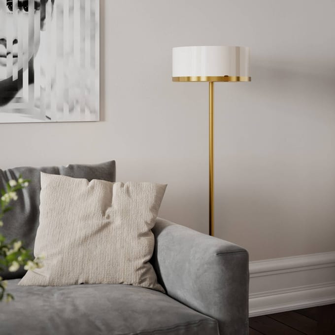 By Rydéns By Rydens vloerlamp Marcel, messing/wit, hoogte 150 cm