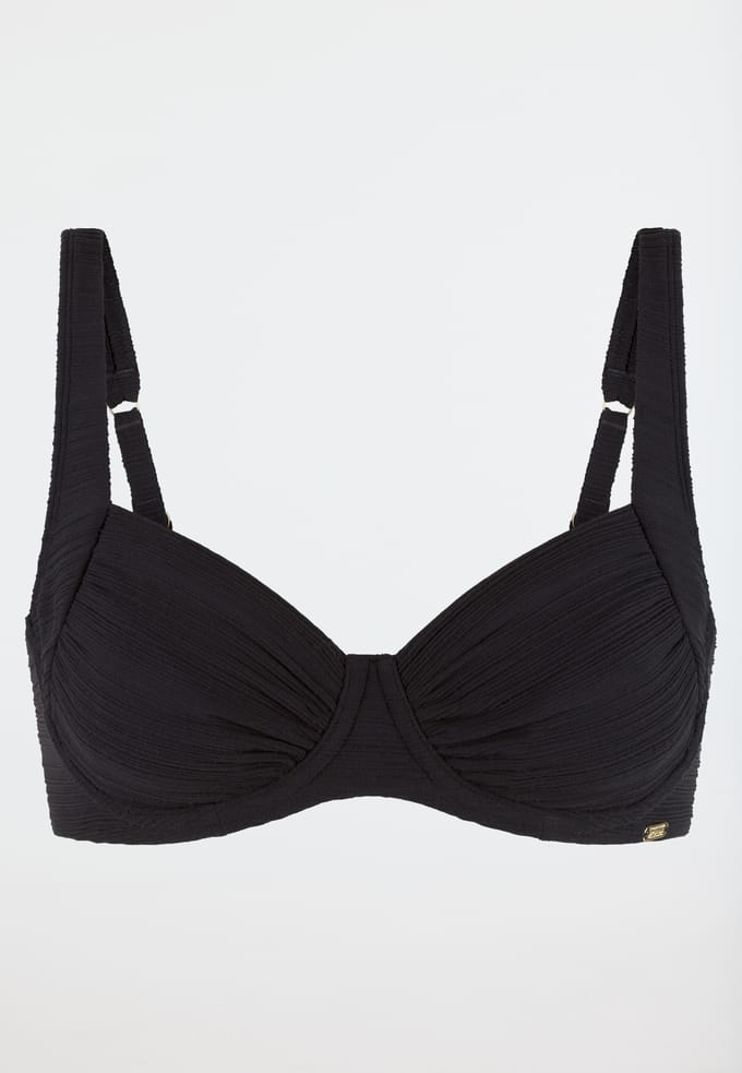 Bikinitop met beugels, zwart - aquablauw 44E