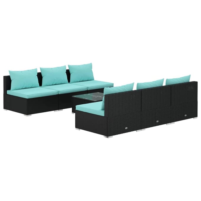 vidaXL - 7-delige - Loungeset - met - kussens - poly - rattan - zwart