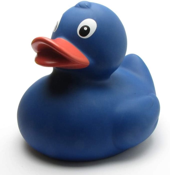 Grote blauwe piepende rubberen eend 30 cm
