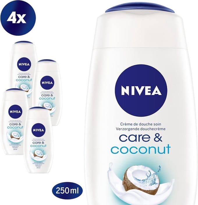 NIVEA Care & Coconut Douchecrème - 4 x 250ml - Voordeelverpakking
