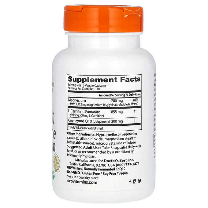 Doctor's Best, CoQ10 L-Carnitine Magnesium, 90 Plantaardige Capsules